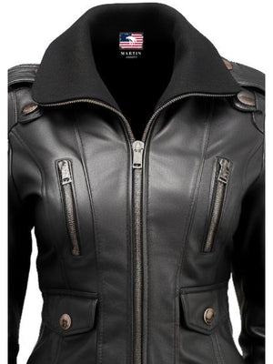 Womens Black Leather Bomber Jacket