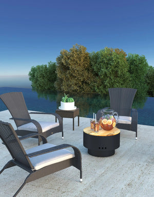 Solid Base Revolver Fire Pit with Wooden Top