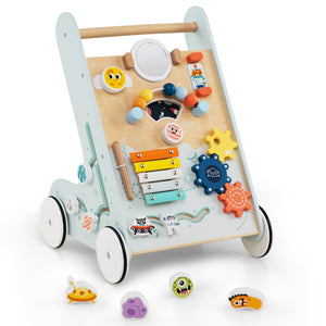 Wooden Baby Walker Push and Pull Learning Activity Center with Wheels for Toddlers 1+ Years Old