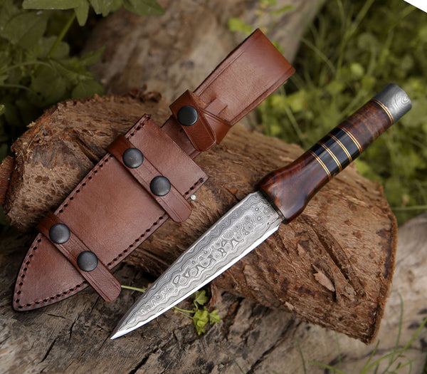 Cloud Damascus Fixed Blade Hunting Knife with Sheath