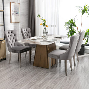 Modern Velvet Upholstered Dining Chairs with Nailhead Trim - Gray