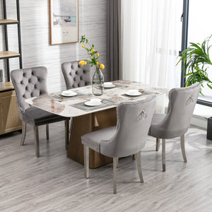 Modern Velvet Upholstered Dining Chairs with Nailhead Trim - Gray