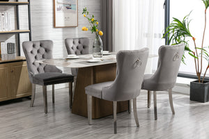 Modern Velvet Upholstered Dining Chairs with Nailhead Trim - Gray