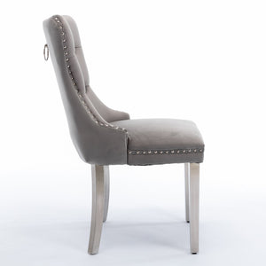 Modern Velvet Upholstered Dining Chairs with Nailhead Trim - Gray