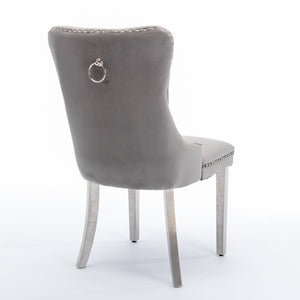 Modern Velvet Upholstered Dining Chairs with Nailhead Trim - Gray