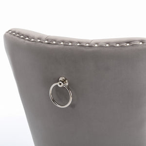 Modern Velvet Upholstered Dining Chairs with Nailhead Trim - Gray
