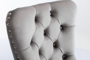 Modern Velvet Upholstered Dining Chairs with Nailhead Trim - Gray