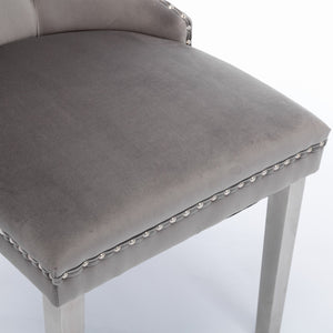 Modern Velvet Upholstered Dining Chairs with Nailhead Trim - Gray
