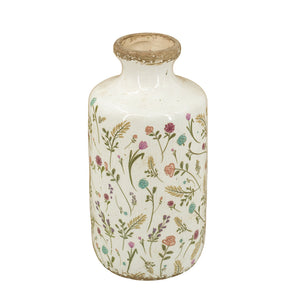 D5.3x10.6' Ceramic Cylinder Vase with Multi-Colored Floral Motifs