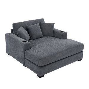 Oversized Chaise Lounger Modern Style Sofa Couch With Pillows, Charge Station & Cup Holders