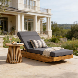 Modern Acacia Wood Outdoor Chaise Lounge with Adjustable Headrest