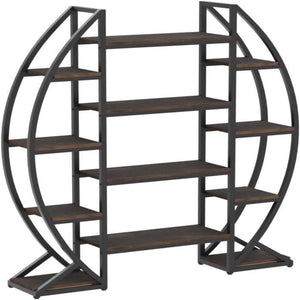 Triple Wide Oval Etagere Bookcase With Shelves For Living Room
