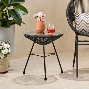 Nusa Modern Rattan Side Table With Tempered Glass Top