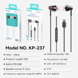KP-237 Best-selling Wired In-Ear Headphones With In-Line Controls USB-C High Audio Quality Zero Latency Compatible With Appl Android In Stock
