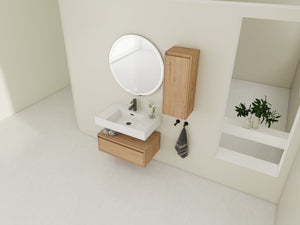 30-Inch Wall-Mounted Bathroom Vanity with Resin Sink and Side Cabinet