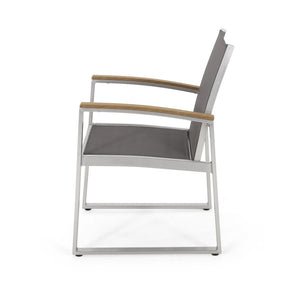 Poetic Outdoor Dining Chair with Faux Wood Arms and Aluminum Frame (Set of 2)