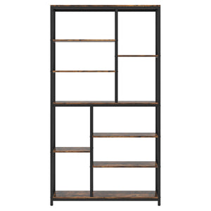 Extra Tall 8 Tier Staggered Etagere Bookcase With 8 Shelves Organizer For Living Room - Rustic Brown