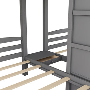 Twin Over Twin & Twin Bunk Bed With Built In Staircase And Storage Drawer - Gray