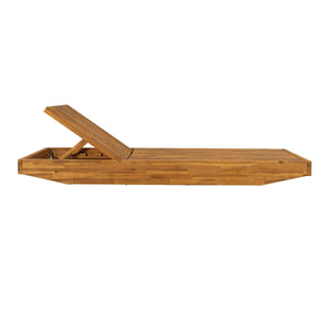 Modern Acacia Wood Outdoor Chaise Lounge with Adjustable Headrest