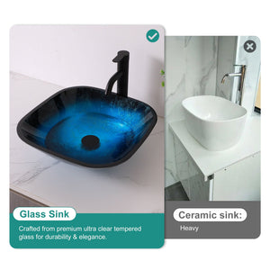 Artistic Vessel Sink With Faucet And Pop Up Drain - Blue