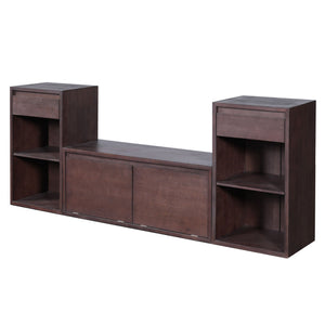 Entryway Storage Bench With Cushion, Drawers & Open Shelves