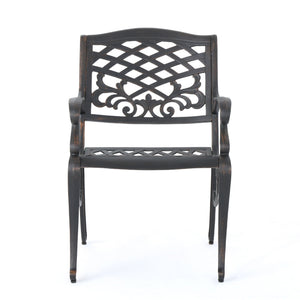 Luminea Outdoor Aluminum Dining Chair With Scroll Design, Lattice Pattern And Cabriole Legs - Copper