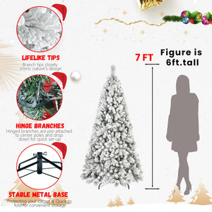 8FT Flocked Christmas Tree with 1445 Tips – Snowy PVC & Hard Needle Branches