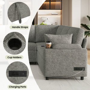 U-Shaped Sectional Sleeper Sofa With Ample Storage Space, 2 Cup Holders And Charging Ports For Living Room