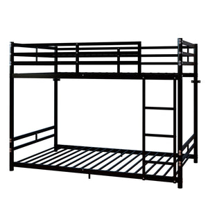 Bunk Bed with Ladder and High Guardrail Metal Bunk Bed, Storage Space, Noise Free, Twin Over Twin Size