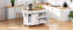 K&K 59.3" Kitchen Island with Storage & Rolling Cart