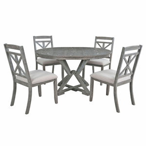 Dining Set With Extendable Round Table And 4 Upholstered Chairs