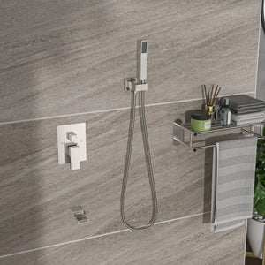 Modern Shower System With Waterfall Tub Spout, 12" Ceiling Mount Square Shower