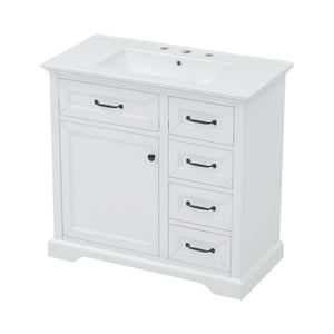 36" Bathroom Vanity With Sink, 2 Tip-Out Drawers, Soft Close Hinges
