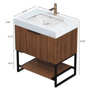 YOLAN 30" Bathroom Vanity & Sink, Freestanding Striped Plywood Storage Cabinet