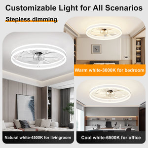 23.6 Inch Ceiling Fan with Light, Quiet DC Motor, Dimmable 3-Color LED