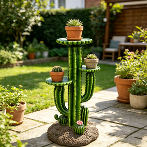 32'' Resin Saguaro Cactus Plant Stand with 3 Display Shelves