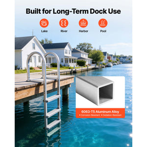 Removable Dock Ladder, 4 Steps, Aluminum Alloy Pontoon Boat Swim Ladder