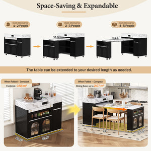 Extendable Dining Table With Folding Top, Rolling Kitchen Island With Drawers And Power Outlet