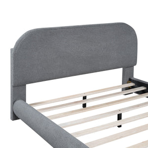 Upholstered Platform Bed With Thick Solid Frame And Stylish Curve-Shaped Design