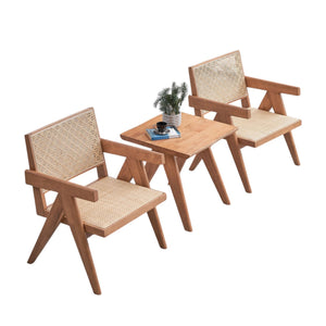 3 Piece Accent Chair Set And Matching End Table For Living Room - Natural