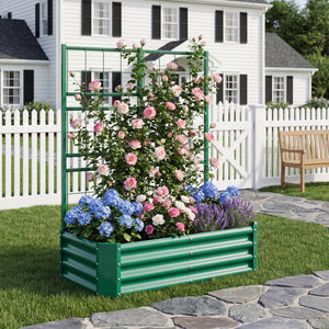 4x2x1FT Galvanized Raised Garden Bed with Arch Trellis