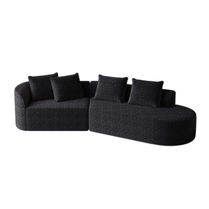 Upholstered Oversized Sectional Sofa, 4 Seater Extra Deep & Wide Curved Cloud Couch With 4 Throw Pillows For Living Room - Black