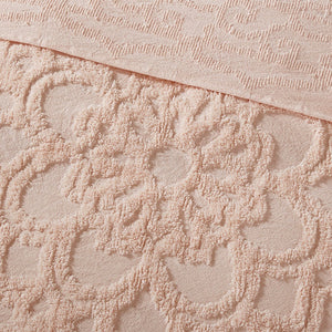 Tufted Cotton Chenille Medallion Fringe Coverlet Mini Set Blush Full/Queen