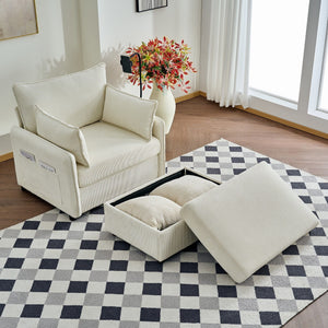 Comfy Oversized Chaise Lounge Chair With Ottoman And Storage