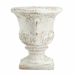 9.4x9.4x10.6' Decorative White Urn Planter with Distressed White Finish and Gold Accents