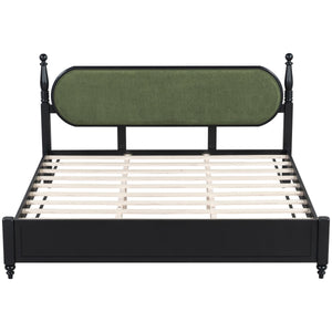King Bed Frame, Solid Wood Platform with Slats, Modern