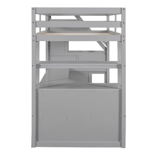 Loft Bed With Desk, Shelves, 2 Drawers, Storage Staircase
