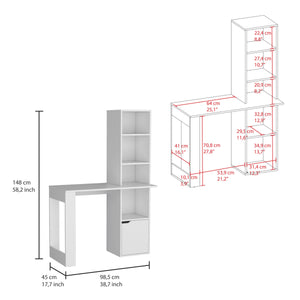 Iowa Computer Desk with 1-Cabinet and 4-Tier Bookcase