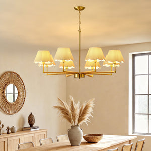 8-Light Rope and Fabric Shade Gold Chandelier