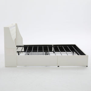 Wingback Upholstered Bed Frame With LED Lights, Charging Station
